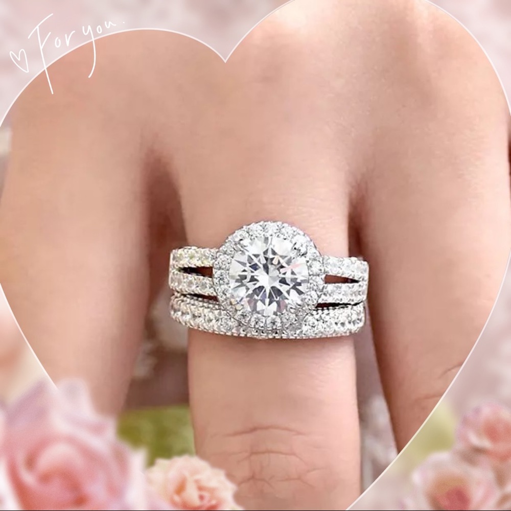 💕Two pieces Engagement ring Wedding band set Bridal wedding jewelry with box